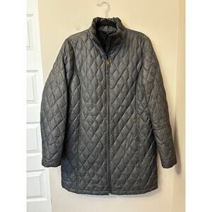 Lands End Quilted Down Coat Midi Long Gray Women's Medium